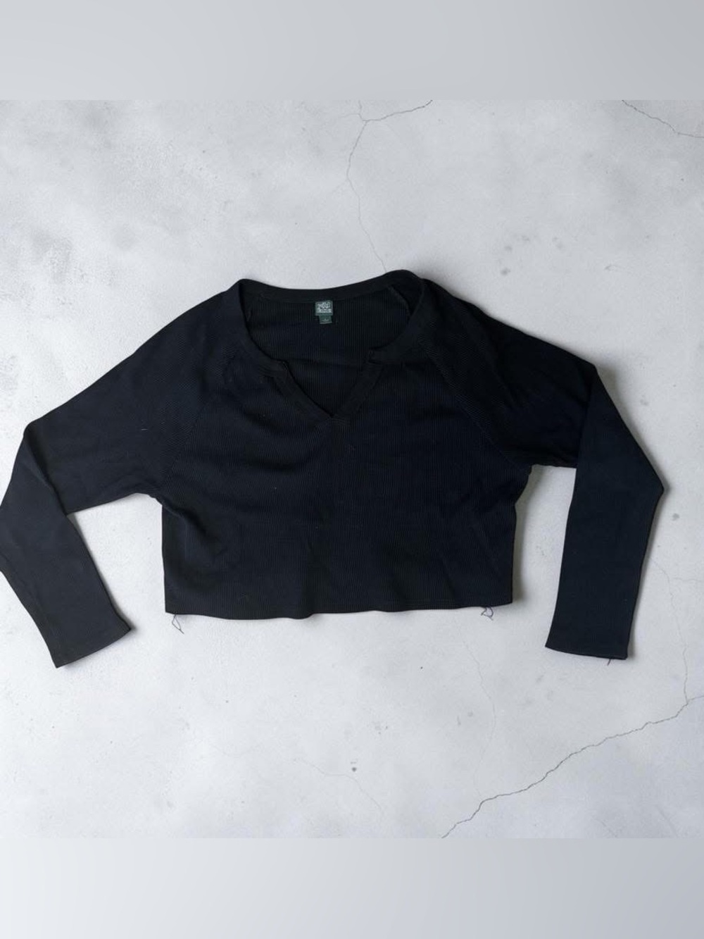 Wild Fable Black Women's V-Neck Long Sleeve Crop Top